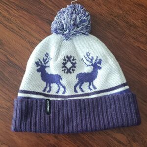 Patagonia Purple and White Pompom Reindeer Knit Hat Unisex